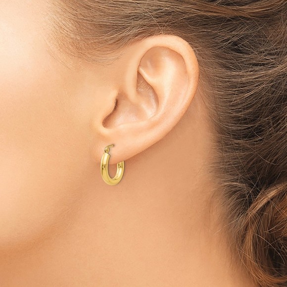 14k Yellow Gold Polished 3mm Tube Hoop Earrings 15 L x 3 mm W